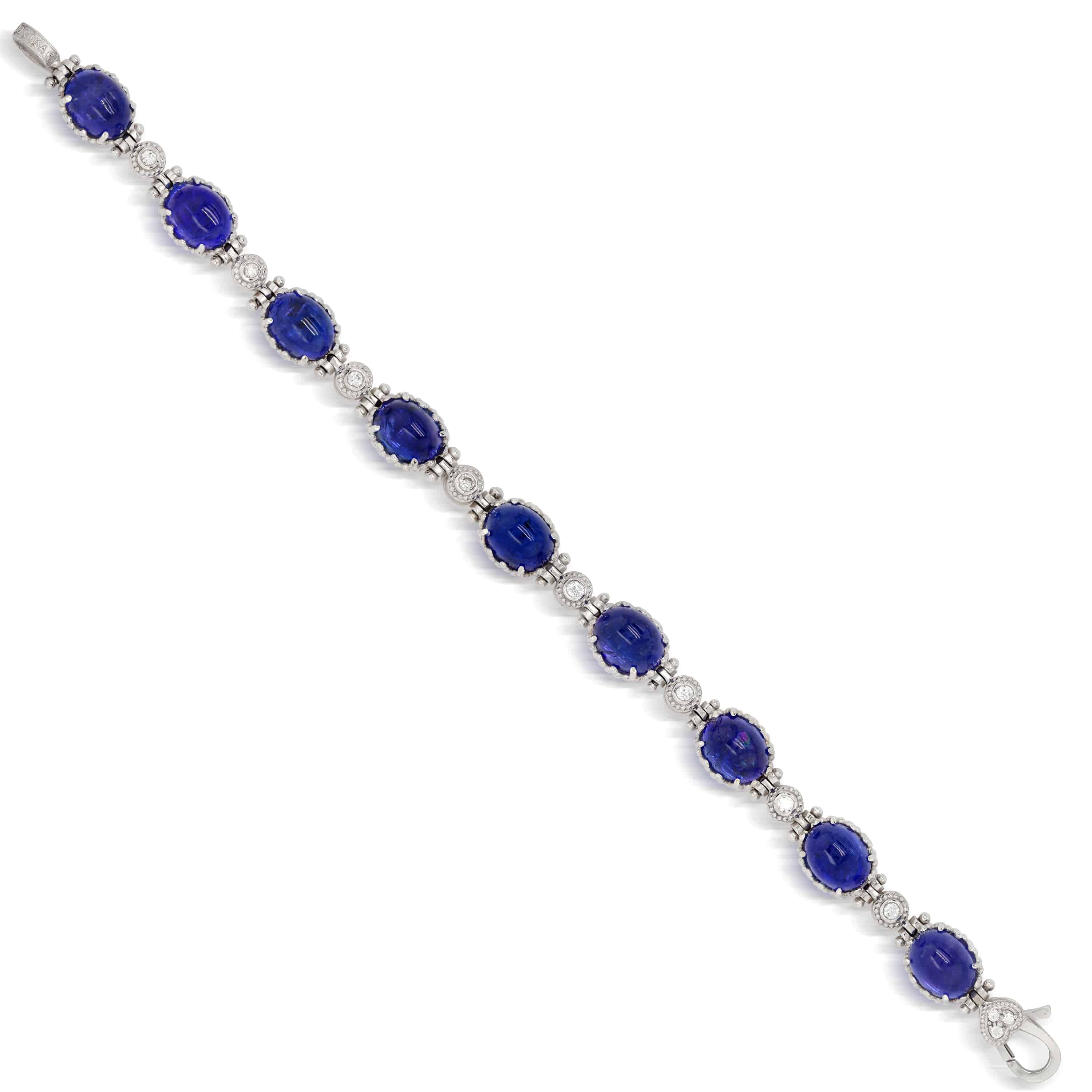 18K WHITE GOLD AND DIAMOND BRACELET WITH CABOCHON TANZANITES - Stambolian | House of Jewels