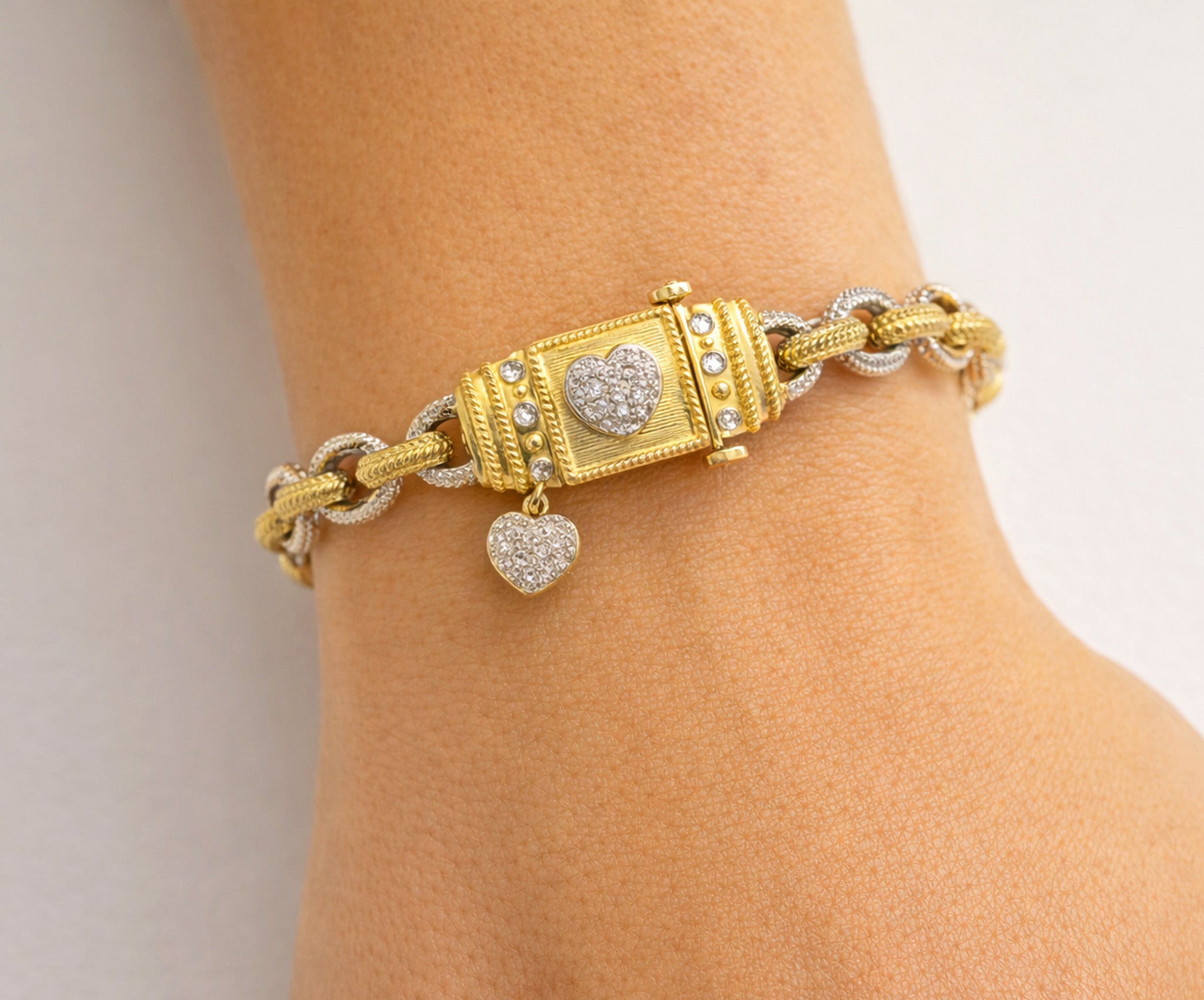 Stambolian Everything Hearts 18K Two-Tone Gold Diamond Heart Link Bracelet Full View