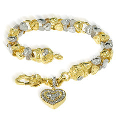 VALENTINES DAY 18K TWO-TONE GOLD INTERLOCK HEART LINKS BRACELET