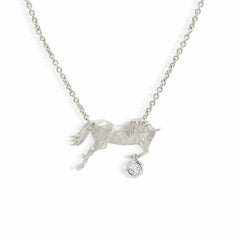 HORSE EQUESTRIAN CHARM 18K WHITE GOLD DIAMOND PENDANT