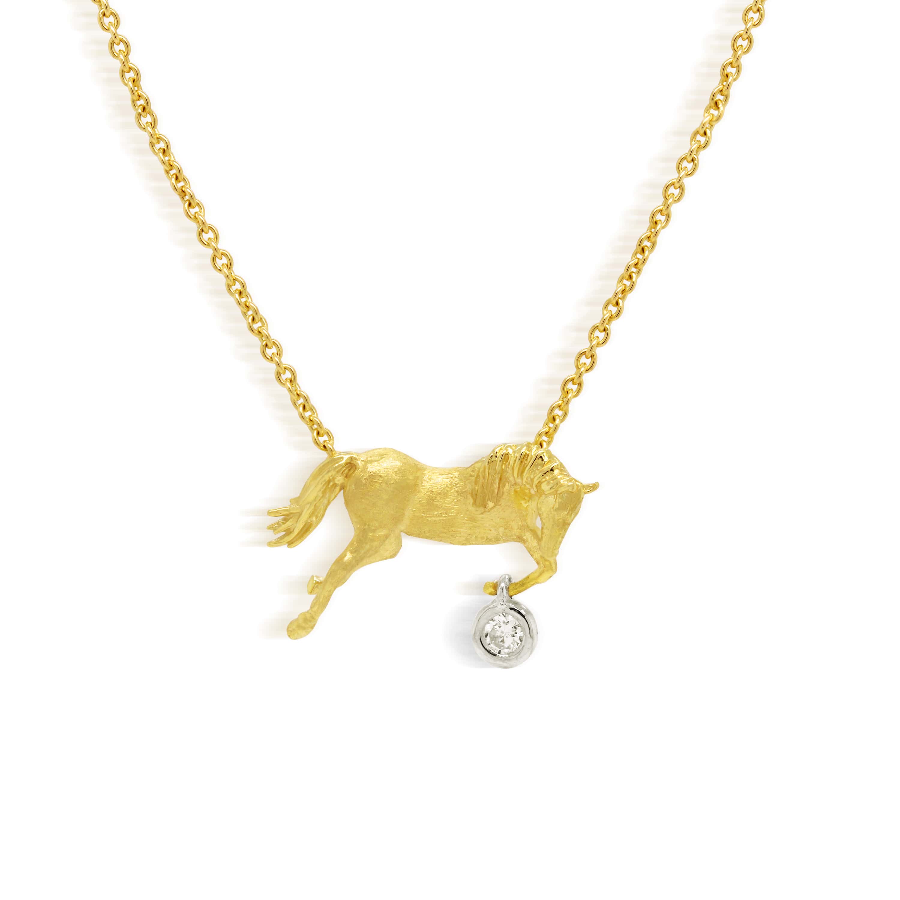 Stambolian 18K Yellow Gold Diamond Equestrian Horse Pendant Front View on White Background