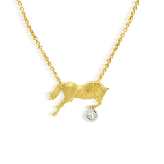Stambolian 18K Yellow Gold Diamond Equestrian Horse Pendant Front View on White Background