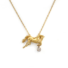 Equestrian Horse 18K Yellow Gold Diamond Pendant