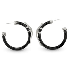 LIZARD 18K WHITE GOLD DIAMOND ONYX HOOP EARRINGS