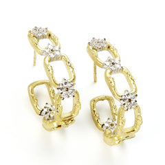 ENCHANTED GARDEN 18K YELLOW WHITE GOLD DIAMOND HOOP EARRINGS
