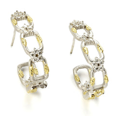 ENCHANTED GARDEN 18K WHITE YELLOW GOLD DIAMOND HOOP EARRINGS