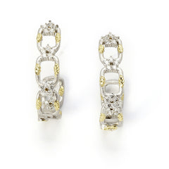 ENCHANTED GARDEN 18K WHITE YELLOW GOLD DIAMOND HOOP EARRINGS