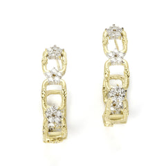 ENCHANTED GARDEN 18K YELLOW WHITE GOLD DIAMOND HOOP EARRINGS