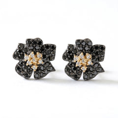Enchanted Garden Black and White Diamond Flower Studs