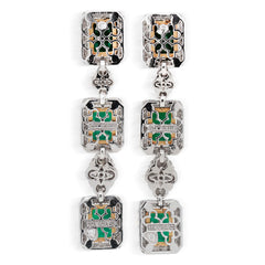 COLOMBIAN EMERALDS 18K WHITE GOLD DIAMOND DROP EARRINGS