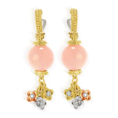 PINK PERUVIAN OPAL 18K TRI-COLOR GOLD AND DIAMOND FLORAL DANGLE EARRINGS