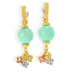 MINT CHRYSOPRASE 18K TRI-COLOR GOLD AND DIAMOND FLORAL DANGLE EARRINGS