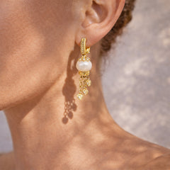 18K GOLD SOUTH SEA PEARL DIAMOND DANGLING FLOWERS EARRINGS