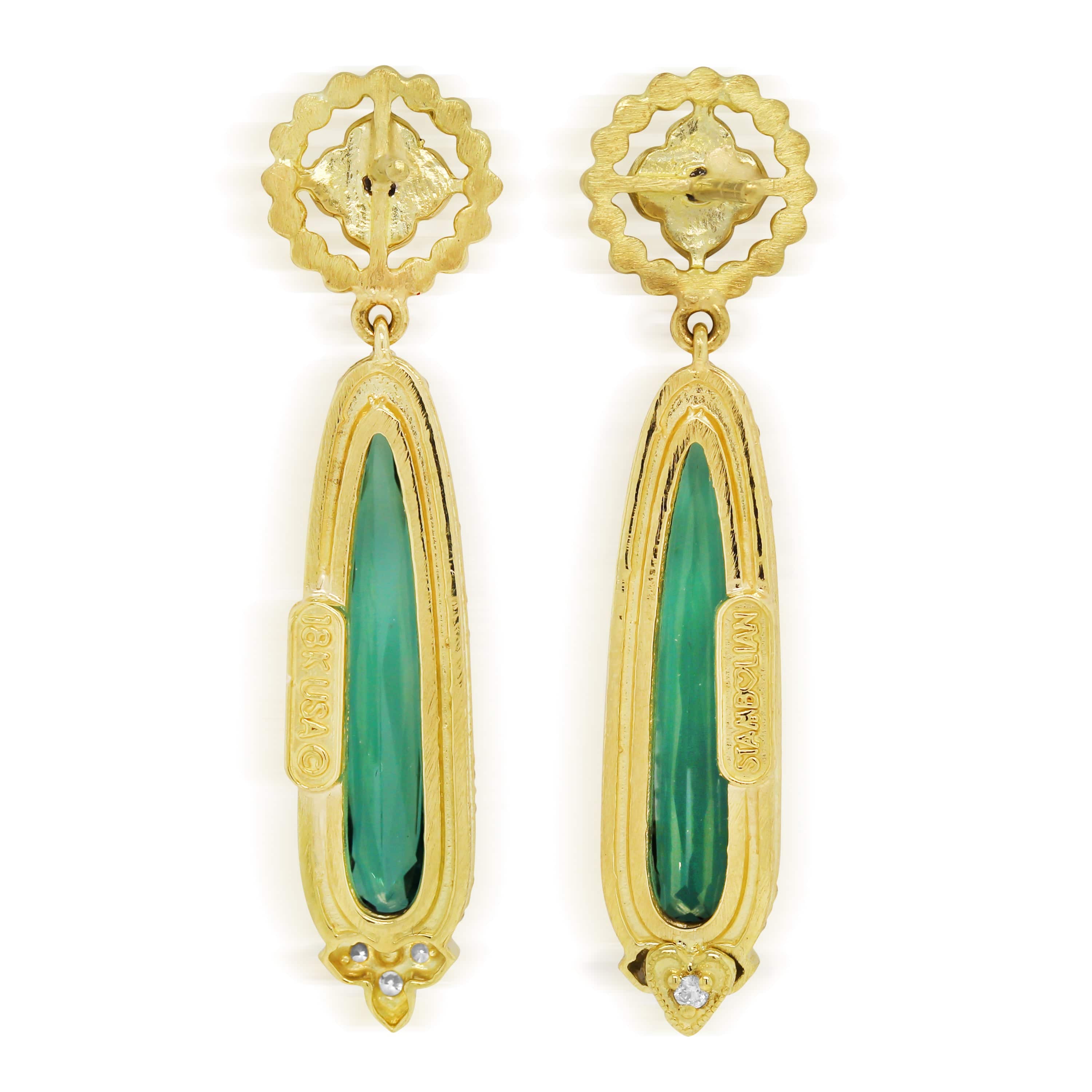 GREEN TOURMALINE DIAMONDS 18K GOLD DROP EARRINGS - Stambolian | House of Jewels
