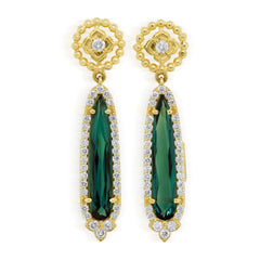 GREEN TOURMALINE DIAMONDS 18K GOLD DROP EARRINGS