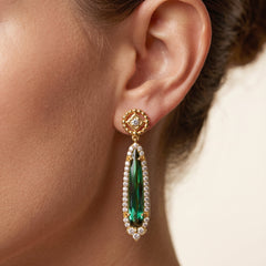 Green Tourmaline Pear Diamond Drop Earrings