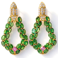 Enchanted Garden 18K Gold Tsavorite Pink Sapphire Diamond Earrings