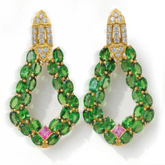18K GOLD TSAVORITES DIAMONDS PINK SAPPHIRE EARRINGS
