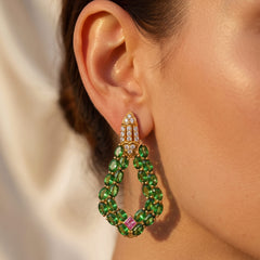Enchanted Garden 18K Gold Tsavorite Pink Sapphire Diamond Earrings