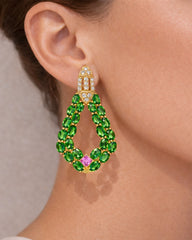 18K GOLD TSAVORITES DIAMONDS PINK SAPPHIRE EARRINGS
