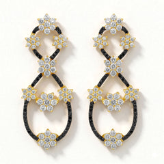 18K BLACK WHITE DIAMOND CLUSTERS FIGURE EIGHT EARRINGS