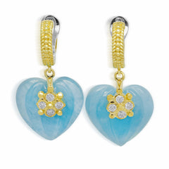 CANDY HEARTS 18K GOLD AQUAMARINE DIAMOND EARRINGS