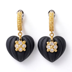 Candy Hearts 18K Gold Onyx Diamond Earrings