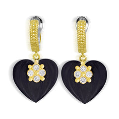 CANDY HEARTS 18K GOLD ONYX DIAMOND EARRINGS