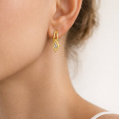 Stambolian 18K Yellow Gold Diamond Pear Shape Drop Earrings on White Background