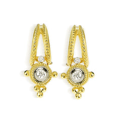 18K GOLD DIAMOND ROUND DROP DANGLE EARRINGS
