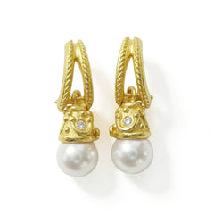 18K Gold Diamond and Pearl Drop Earrings