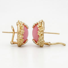 Mayflower Pink Peruvian Opal Diamond Button Earrings