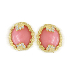 MAYFLOWER 18K GOLD PINK OPAL DIAMONDS FLORAL BUTTON EARRINGS
