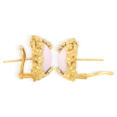 MAYFLOWER 18K GOLD WHITE AGATE DIAMONDS FLORAL BUTTON EARRINGS