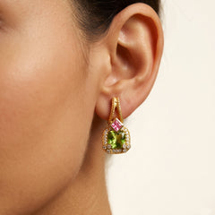 Happiness Peridot Pink Sapphire Diamond Earrings