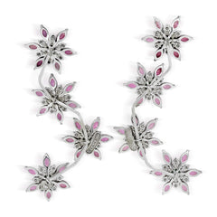 BLOOMING ORCHID PINK SAPPHIRE TSAVORITE DIAMOND LONG DROP EARRINGS