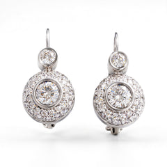 18K White Gold Diamond Lever Back Dangle Earrings