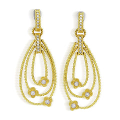 MAYFLOWER 18K GOLD DIAMOND FLORAL DROP DANGLE EARRINGS