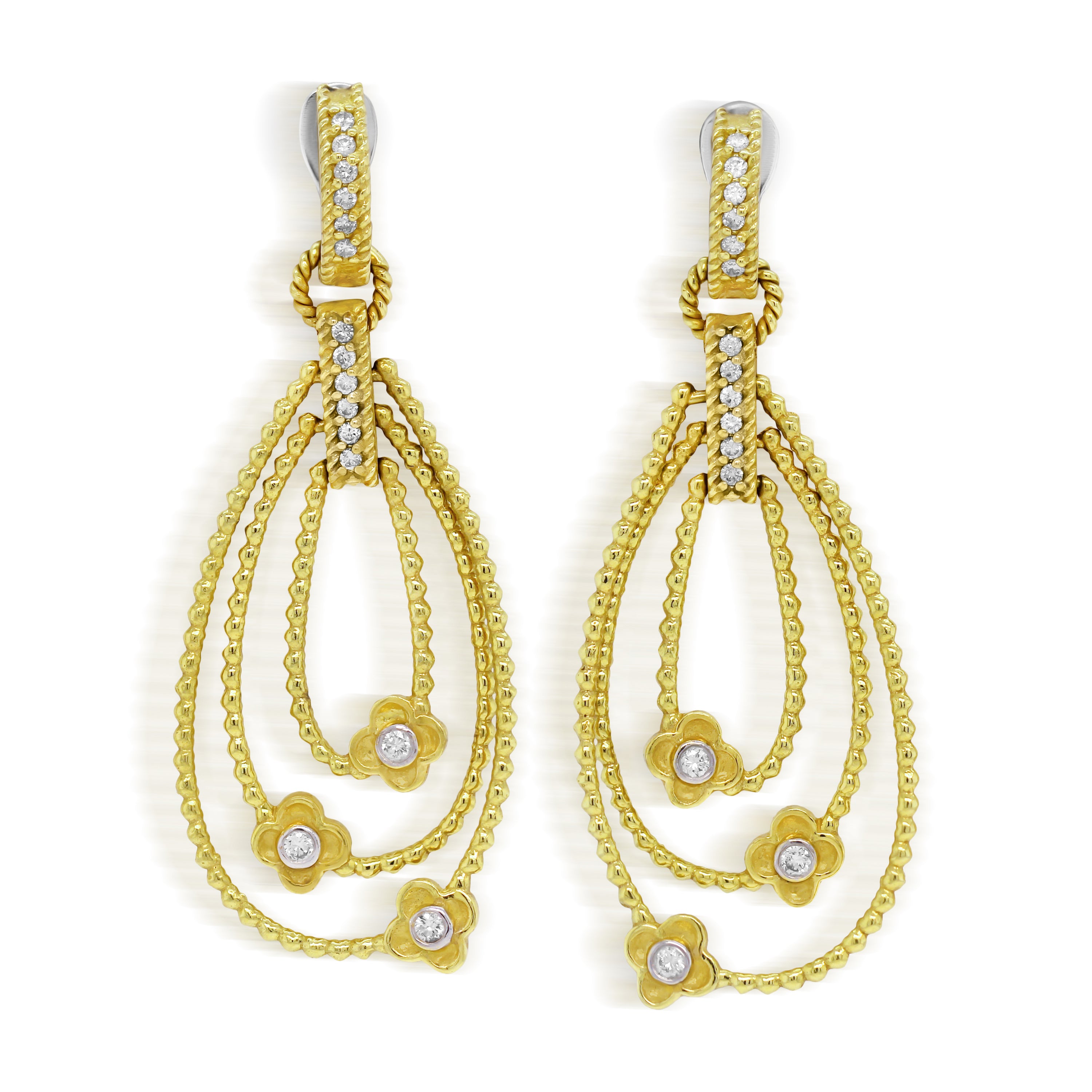 MAYFLOWER 18K GOLD DIAMOND FLORAL DROP DANGLE EARRINGS - Stambolian | House of Jewels