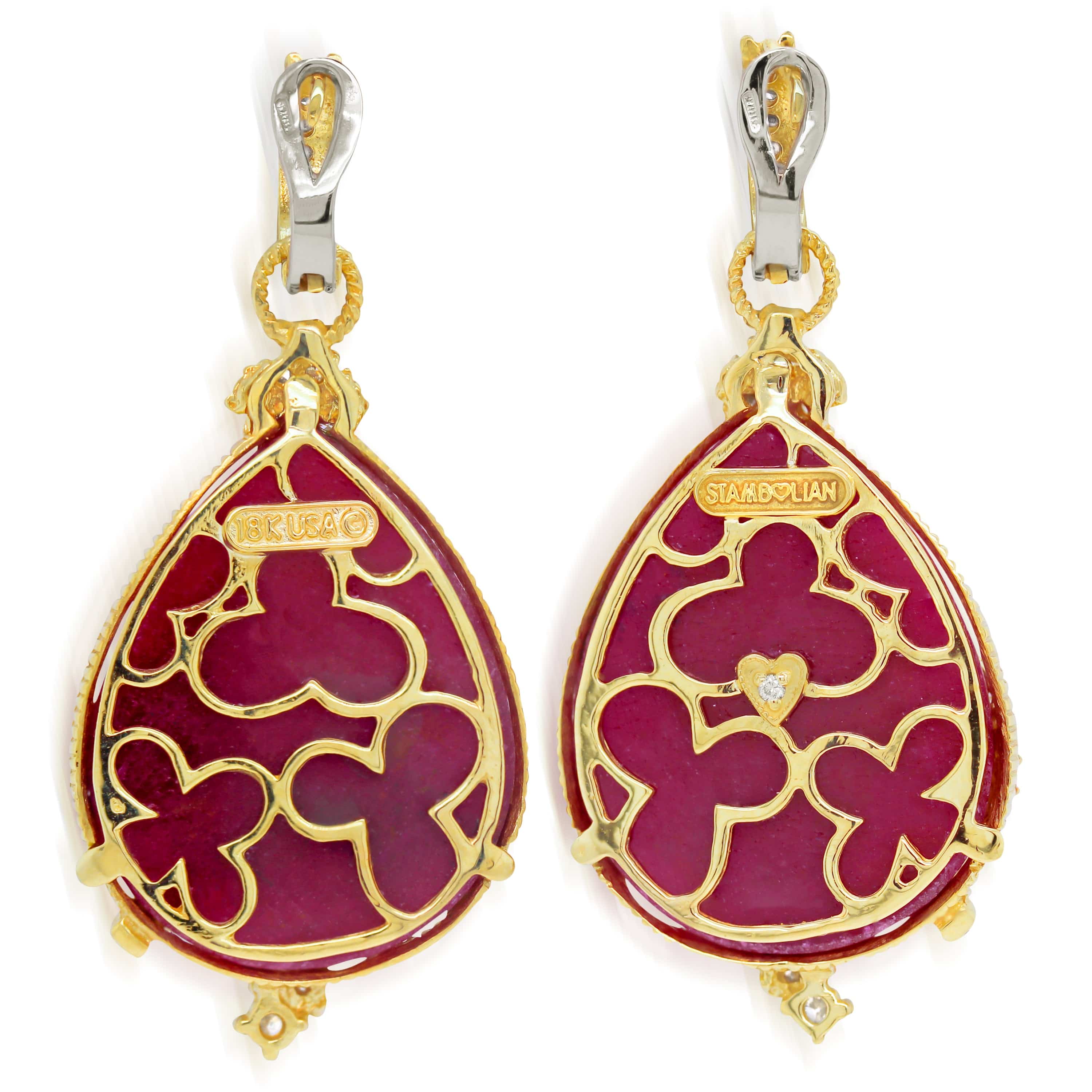 18K GOLD ROSE CUT RUBY AND DIAMOND EARRINGS - Stambolian | House of Jewels