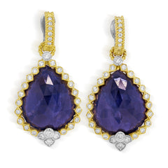 18K GOLD ROSE CUT BLUE SAPPHIRES DIAMOND EARRINGS
