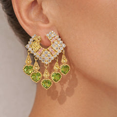 Heart Shaped Peridot Pink Sapphire Drop Earrings