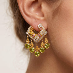 Heart Shaped Peridot Pink Sapphire Drop Earrings