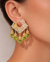 DANGLING HEART SHAPE PERIDOT PINK SAPPHIRE DIAMOND EARRINGS
