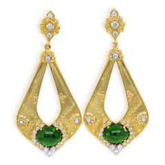 18K GOLD DIAMOND CABOCHON TSAVORITE DROP EARRINGS