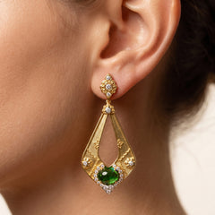 18K Gold Diamond Cabochon Tsavorite Drop Earrings