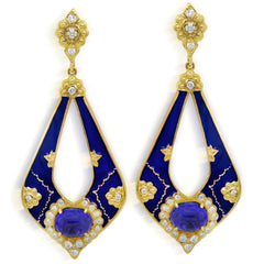 COLORS OF LIFE BLUE ENAMEL TANZANITES DIAMOND EARRINGS