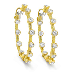 18K GOLD AND BEZEL SET DIAMONDS INSIDE OUT HOOP EARRINGS