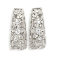 MAYFLOWER 18K WHITE GOLD DIAMOND FLORAL HOOP EARRINGS