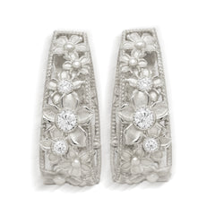 MAYFLOWER 18K WHITE GOLD DIAMOND FLORAL HOOP EARRINGS